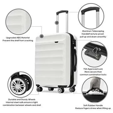 GinzaTravel 3-piece expandable luggage sets with Spinner Wheels， ABS hardshell Suitcase with TSA Lock，Large Luggage for Family Travel & carry on 20/24/28，White color