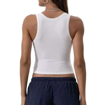 Danysu Women Cotton Rib Tank Top with Built in Bra Square Neck Crop Tank Fitted Basic Tops Angel White Solid M