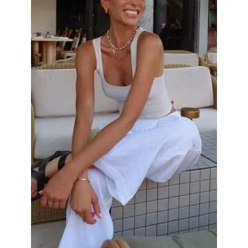 Danysu Women Cotton Rib Tank Top with Built in Bra Square Neck Crop Tank Fitted Basic Tops Angel White Solid M