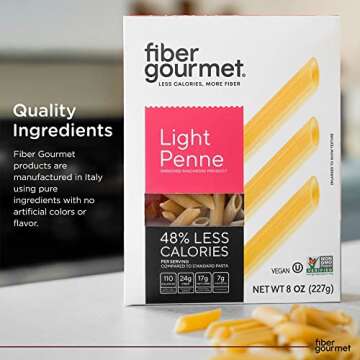 Fiber Gourmet Pasta - Light Penne Pasta - Low Net Carb, Fiber-Rich, Low Calorie, Healthy Pasta - Mad...
