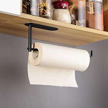 SUNTECH Self Adhesive Towel Paper Holder – Paper Towel Holder Under Kitchen Cabinet Stick on, Wall Mounted Matte Black Paper Towel Rack, SUS304 Stainless Steel