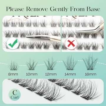 VYRILA Lash Clusters 0.05mm Individual Lashes, 3D Wispy Lashes Clusters, 0.1mm Super Thin Band Resuable Natural Lashes,C Curl Faux Mink Lashes,144pcs Lash Extension (Green Hush-C-0.05-8-16mix)