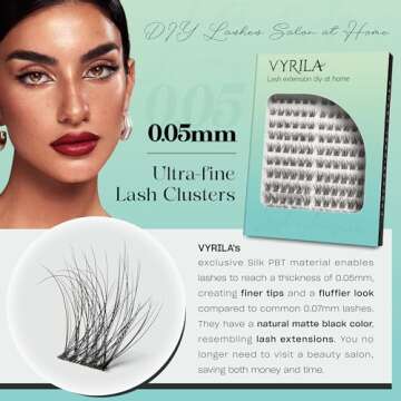 VYRILA Lash Clusters 0.05mm Individual Lashes, 3D Wispy Lashes Clusters, 0.1mm Super Thin Band Resuable Natural Lashes,C Curl Faux Mink Lashes,144pcs Lash Extension (Green Hush-C-0.05-8-16mix)