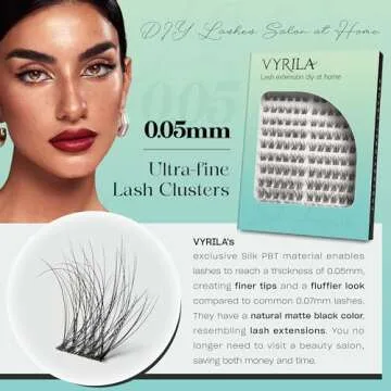 VYRILA Lash Clusters 0.05mm Individual Lashes, 3D Wispy Lashes Clusters, 0.1mm Super Thin Band Resuable Natural Lashes,C Curl Faux Mink Lashes,144pcs Lash Extension (Green Hush-C-0.05-8-16mix)
