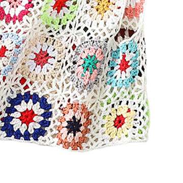 Women's Summer Crochet Tank Top Colorful Floral Embroidery Knit Vest Tops Boho Camisole Beachwear (White, One Size)