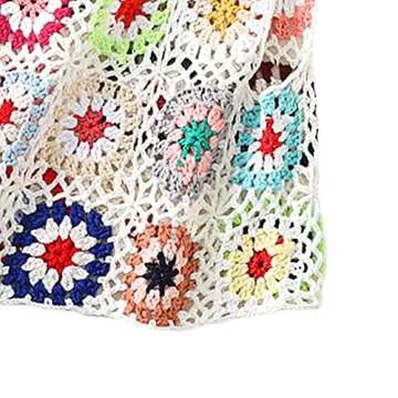 Women's Summer Crochet Tank Top Colorful Floral Embroidery Knit Vest Tops Boho Camisole Beachwear (White, One Size)