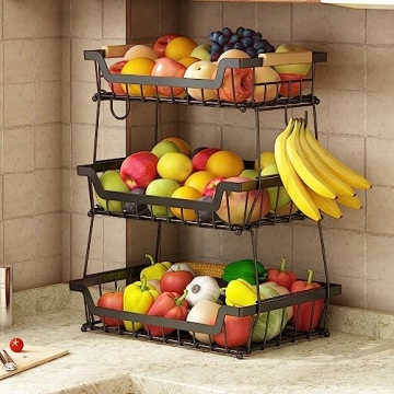 GILLAS 3 Tier Fruit Basket with Banana Hangers