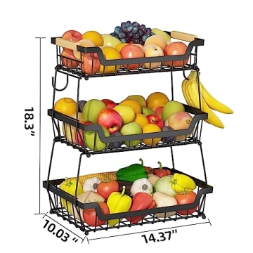 GILLAS 3 Tier Fruit Basket with Banana Hangers