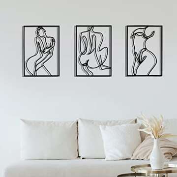 Hananona 3 Pcs Wall Sculptures Gold Wall Decor, Thick Real Metal Minimalist Wall Art, Metal Wall Art Decor, Modern Abstract Female Body Single Line