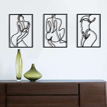 Hananona 3 Pcs Wall Sculptures Gold Wall Decor, Thick Real Metal Minimalist Wall Art, Metal Wall Art Decor, Modern Abstract Female Body Single Line