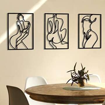 Hananona 3 Pcs Wall Sculptures Gold Wall Decor, Thick Real Metal Minimalist Wall Art, Metal Wall Art Decor, Modern Abstract Female Body Single Line