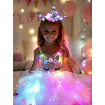 SHINYOU Girls Unicorn Costume Dress Up LED Light Up Unicorn Tutu Birthday Outfit for Halloween Birth...