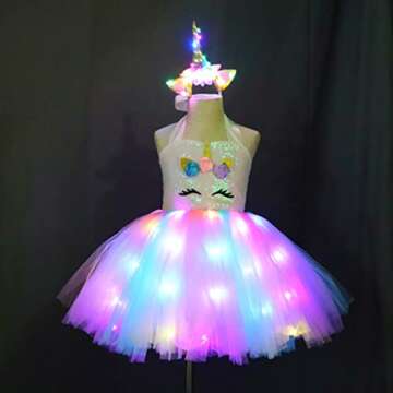 SHINYOU Girls Unicorn Costume Dress Up LED Light Up Unicorn Tutu Birthday Outfit for Halloween Birthday Gift (Rainbow, 5-6Y)¡­