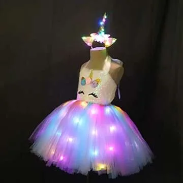 SHINYOU Girls Unicorn Costume Dress Up LED Light Up Unicorn Tutu Birthday Outfit for Halloween Birthday Gift (Rainbow, 5-6Y)¡­