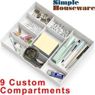 Simple Houseware Drawer Organizer - 9 Adjustable Compartments