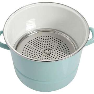 Kenmore Broadway Steamer Stock Pot with Insert and Lid, 16-Quart, Glacier Blue