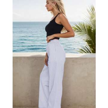 HOCANDY Womens Y2K Striped Lounge Pants Low Rise Elastic Waist Pajamas Pants Casual Loose Wide Leg Trousers With Pockets
