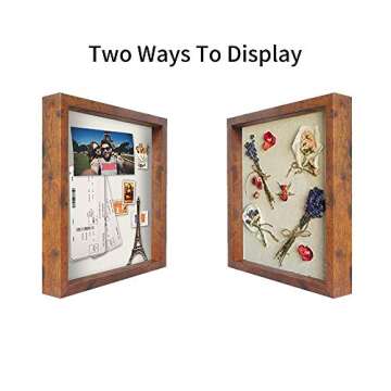 Muzilife 8x10 Shadow Box Picture Frame with Linen Board - Deep Wood & Glass Display Case Ready to Hang Memory Box Sports Memorabilia, Pins, Awards, Medals, Tickets and Wedding Photos, Honey Brown