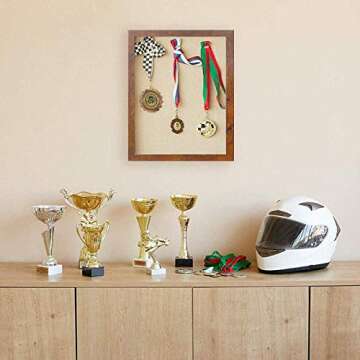 Muzilife 8x10 Shadow Box Picture Frame with Linen Board - Deep Wood & Glass Display Case Ready to Hang Memory Box Sports Memorabilia, Pins, Awards, Medals, Tickets and Wedding Photos, Honey Brown