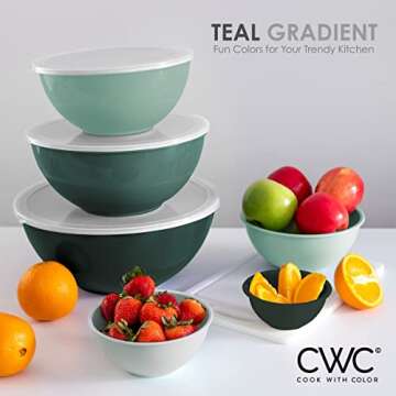 COOK WITH COLOR Mixing Bowls with Lids - 12 Piece Plastic Nesting Bowls Set includes 6 Prep Bowls and 6 Lids, Microwave Safe (Teal)