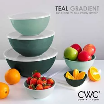 COOK WITH COLOR Mixing Bowls with Lids - 12 Piece Plastic Nesting Bowls Set includes 6 Prep Bowls and 6 Lids, Microwave Safe (Teal)