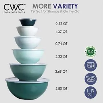 COOK WITH COLOR Mixing Bowls with Lids - 12 Piece Plastic Nesting Bowls Set includes 6 Prep Bowls and 6 Lids, Microwave Safe (Teal)