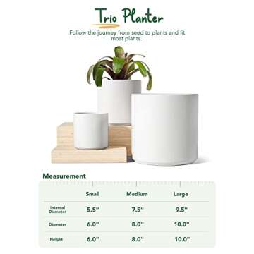 LE TAUCI Ceramic Plant Pots Indoor, 10 Inch 8 Inch 6 Inch Planters for Indoor Plants, Mid-Century Modern Flower Pots with Drainage Hole and Plug, Cylinder Round Planter Pots, Set of 3, White