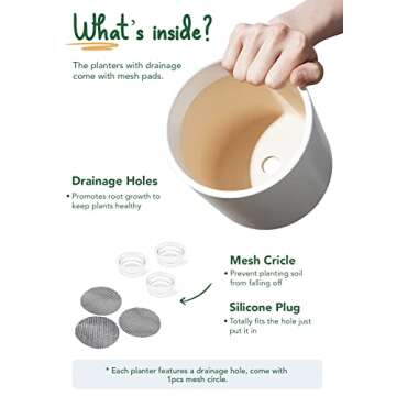 LE TAUCI Ceramic Plant Pots Indoor, 10 Inch 8 Inch 6 Inch Planters for Indoor Plants, Mid-Century Modern Flower Pots with Drainage Hole and Plug, Cylinder Round Planter Pots, Set of 3, White