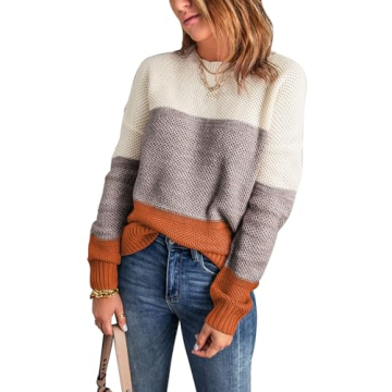 Stylish Color Block Bat Sleeve Pullover Sweater