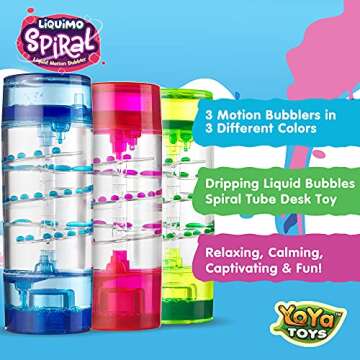YoYa Toys Liquimo Spiral - Liquid Motion Bubbler (3 Pack) - Hourglass Liquid Timer for Kids and Adults - Stress Relief Fidget Toys for Autistic Children, Desk Décor, Holiday Stocking Stuffers