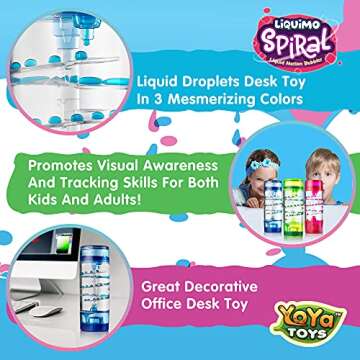 YoYa Toys Liquimo Spiral - Liquid Motion Bubbler (3 Pack) - Hourglass Liquid Timer for Kids and Adults - Stress Relief Fidget Toys for Autistic Children, Desk Décor, Holiday Stocking Stuffers