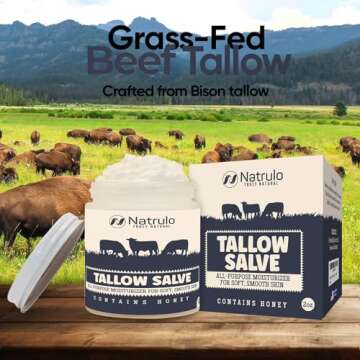 Beef Tallow Salve – All Natural Grass Fed Beef Tallow & Honey All Purpose Balm – Moisturizing Bo...