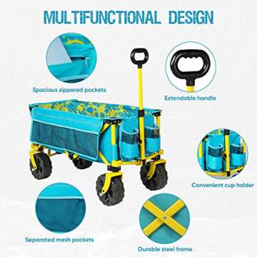 Beach Wagon Cart with Big Wheels, Collapsible Utility Wagon Heavy Duty Folding,Ideal for Outdoor Sand Camping Garden Pet by Old Bahama Bay