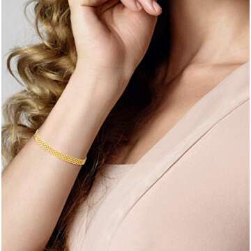 Miabella 18K Gold Over Sterling Silver Italian 6mm Solid Bismark Mesh Link Chain Bracelet for Women, 925 Made in Italy (Length 6.5 Inches (X-Small))