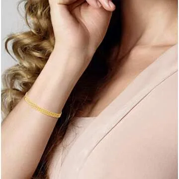 Miabella 18K Gold Over Sterling Silver Italian 6mm Solid Bismark Mesh Link Chain Bracelet for Women, 925 Made in Italy (Length 6.5 Inches (X-Small))