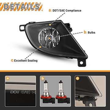 AUTOWIKI Fog Lamp Compatible With 2008 2009 2010 BMW 5 Series E60/E61 525i 528i 528xi 530i 535i 535xi 550i Fog lights Assemblies 1 Pair (Clear Lens)