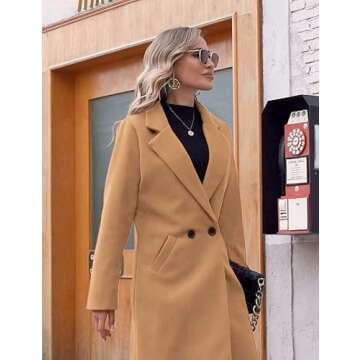Hooever Women's Winter Wool Coat Casual Notch Lapel Single-Breasted Peacoat(khaki-XXL01)
