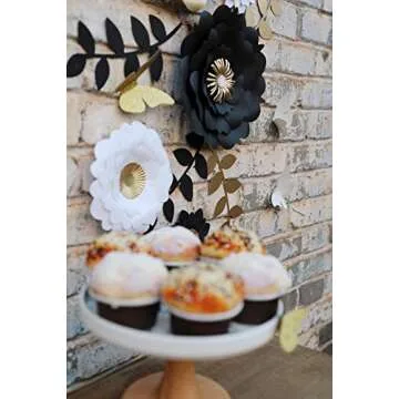 Fonder Mols 3D Paper Flower Decorations(Set of 13, White Black Gold), Giant Paper Flowers for Wedding Backdrop, Graduation Party, Bridal Shower, Halloween Centerpieces, Nursery Wall Decor