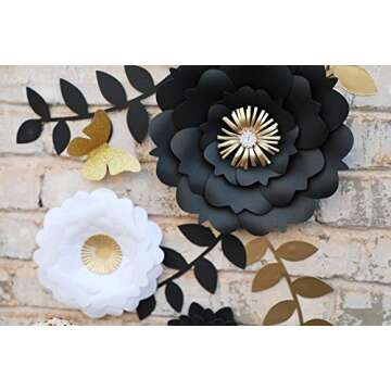 Fonder Mols 3D Paper Flower Decorations(Set of 13, White Black Gold), Giant Paper Flowers for Wedding Backdrop, Graduation Party, Bridal Shower, Halloween Centerpieces, Nursery Wall Decor