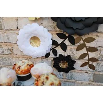 Fonder Mols 3D Paper Flower Decorations(Set of 13, White Black Gold), Giant Paper Flowers for Wedding Backdrop, Graduation Party, Bridal Shower, Halloween Centerpieces, Nursery Wall Decor