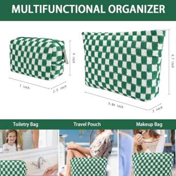 Stylish 2Pcs Checkered Makeup Bag Set for Travel
