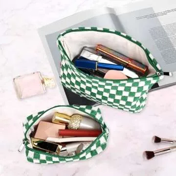 Stylish 2Pcs Checkered Makeup Bag Set for Travel