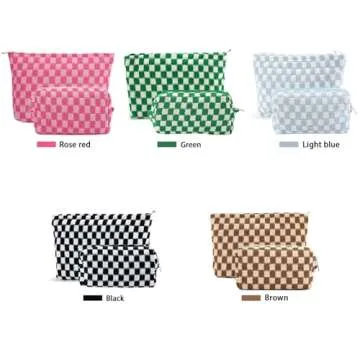 Stylish 2Pcs Checkered Makeup Bag Set for Travel