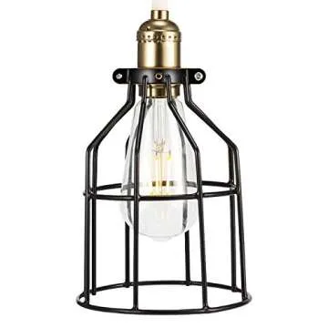 Simple Deluxe 4-Pack Adjustable Industrial Clamp on Metal Bulb Guard Cage for Pendant, Farmhouse Light Fixture, Vintage Lamp Shades and Hanging Lamp, Black