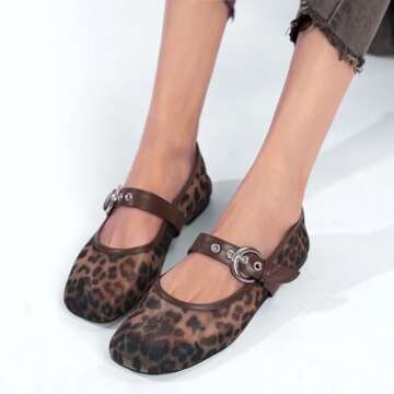 Chic Leopard Mesh Ballet Flats Comfortable Suede Design
