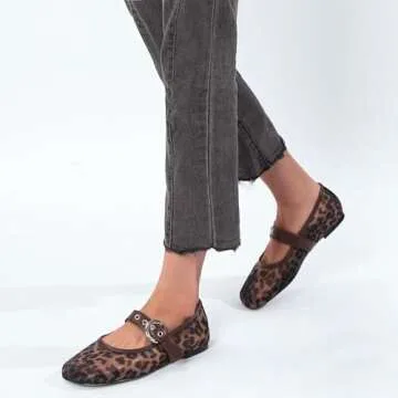 Chic Leopard Mesh Ballet Flats Comfortable Suede Design