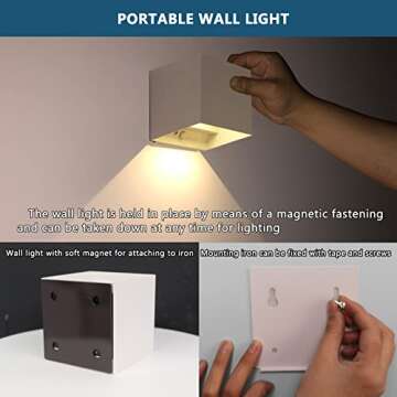 Battery Operated Wall Sconces Set of 2 with Motion Detector, 6W LED Battery Powered Wall Lights With...