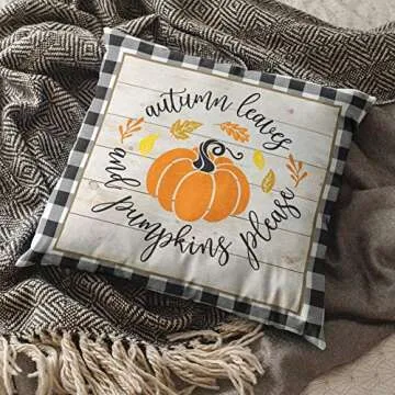 Kithomer Set of 4 Fall Buffalo Plaids Pumpkin Harvest Throw Pillow Cases Autumn Farmhouse Decorative Thanksgiving Throw Pillow Covers Cushion Cover 18x18 inch