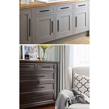 Shozafia Kitchen Cabinet Pulls - Black Cabinet Handles - 5 Pack Long Cabinet Hardware for Drawers Dresser Furniture Pulls (3.78 inches Hole Center - 6.3 inches Length)