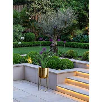 Serene Spaces Living Tall Gold Planter with Detachable Metal Stand - Modern Mid Century Decorative I...